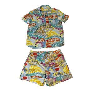 Petite Plume Piped Beach Print Mulberry Silk Short Pajamas Size S